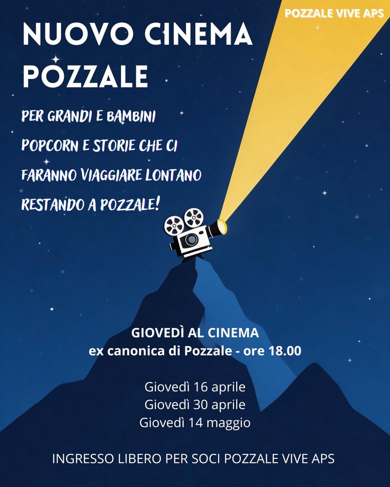 🎬 “Nuovo Cinema Pozzale”
Grazie al bando GAL ISL04 prende vita un nuovo servizio per la nostra comunità!
Nasce il cineforum di Pozzale: partiremo con una programmazione dedicata ai bambini, con l’obiettivo di crescere insieme e coinvolgere in futuro anche il pubblico adulto.
Un’occasione per stare insieme, condividere emozioni e vivere il cinema come momento di comunità. 🍿✨#pozzaledicadore #cadore #dolomitibellunesi