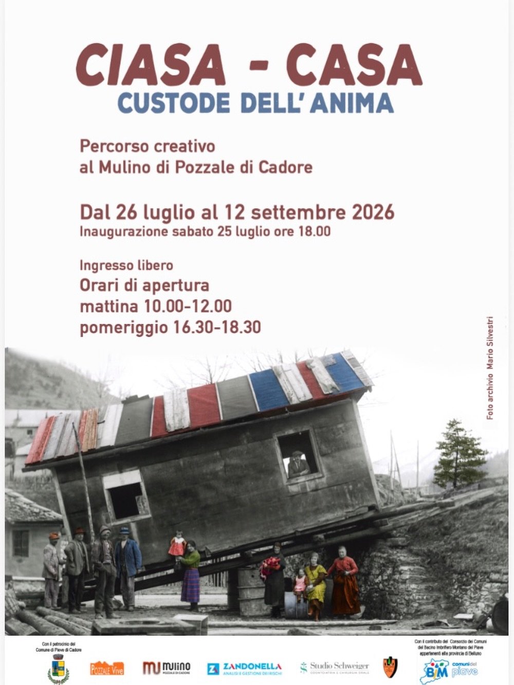 Sabato 25 luglio alle ore 18.00 al Mulino di Pozzale inaugurazione mostra Ciasa- Casa Custode dell’anima a cura di @pozzalevive 
La mostra di Pozzale è il felice risultato di un’indagine-laboratorio che ha coinvolto scuole del territorio e artisti sul tema della casa e dell’abitare, con particolare attenzione alla montagna. 
#pozzaledicadore #ciasa #casa #abitare #dolomiti